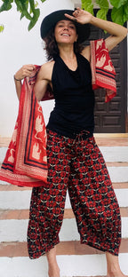 Pantalón Casual Flor Roja